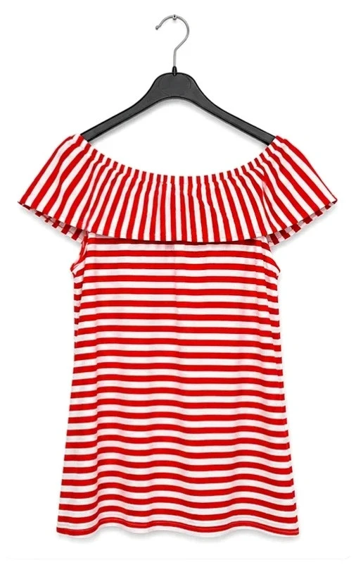 Top épaules dénudées Bel&Bo rouge et blanc – Rayures – Taille M – photo 3